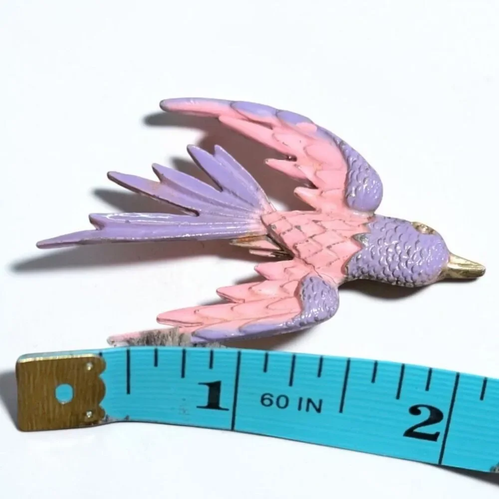 Pink Swallow Bird Brooch, Enamel Flying Bird Pin, Cottagecore Coquette Jewelry
